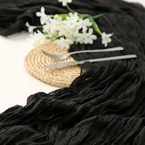 Black Cheesecloth Table Runner 10ft Wedding Baby Shower Boho Party Halloween Decor Rustic Centerpiece Sheer Gauze Fabric Drape Backdrop