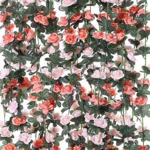 Guirnalda de flores artificiales de color naranja de 8,2 pies, guirnalda de rosas, decoración del hogar, decoración de bodas, decoración del hogar, guirnalda de flores de pared, rosas