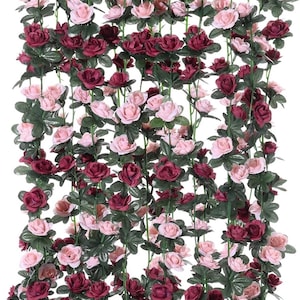 Guirnalda de flores artificiales de color rosa polvoriento de 8,2 pies, guirnalda de rosas, decoración del hogar, flores para decoración de bodas, guirnalda de flores para decoración del hogar, rosa