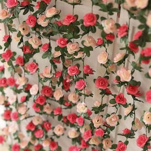 8.2 ft Pink Artificial Flower Garland Vine Flower Rose Garland Home Decor Flowers Wedding Decor Home Decoration Wall Flower Garland Roses