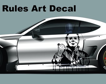 Micheal Myers Face Large Car Decal, Hood Door Bed Car Pickup Vehicle Truck Vinyl Graphic Decal Tailgate | 2x Both Sides