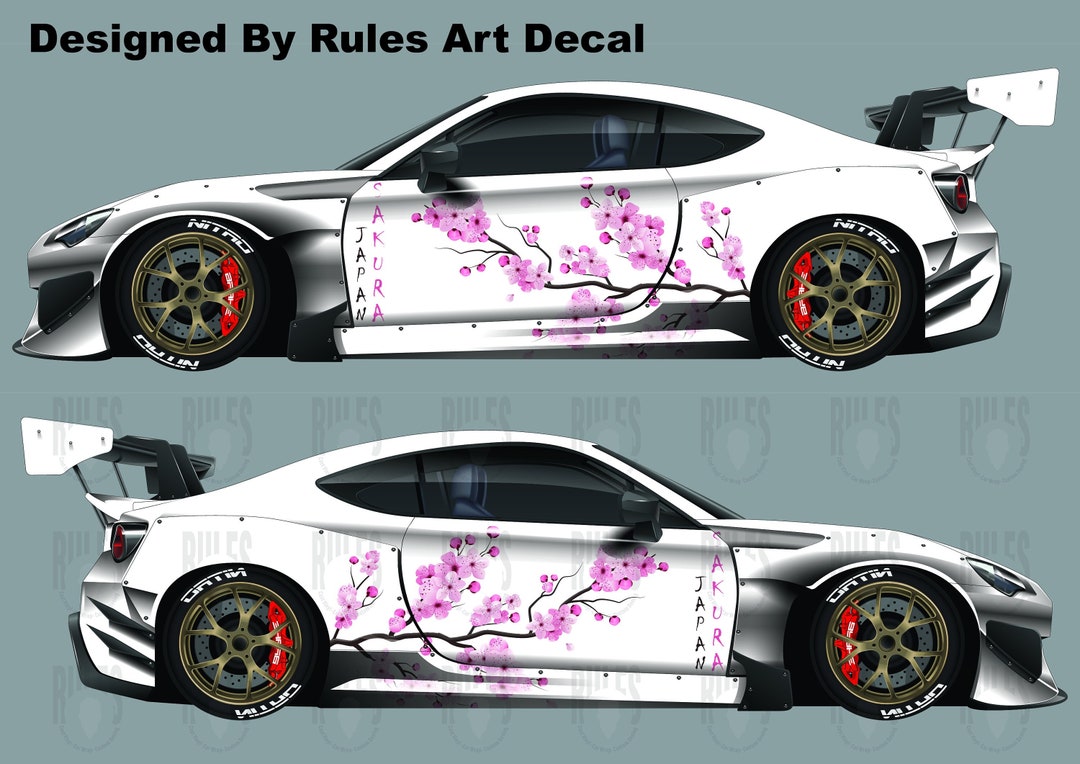 Japanese Cherry Blossom Car Stickers Full Body Design Universal Size Anime Car Modification Stickers Color Film Flower Decals