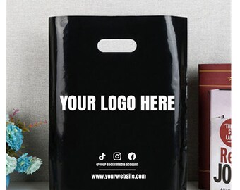 Custom Black Shopping Bags with logo Merchandise Plastic Handle Bags for Shopping, Party Favors, Birthdays, Parties,tote bags with logo