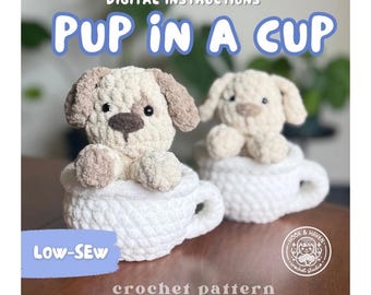 Patrón digital de ganchillo "Cachorro en una taza" / Descarga en PDF
