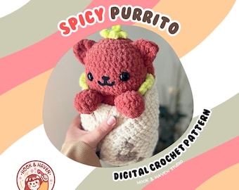 Spicy Purrito Crochet Pattern: Medium difficulty Amigurumi Kitty Burrito (PDF Download)