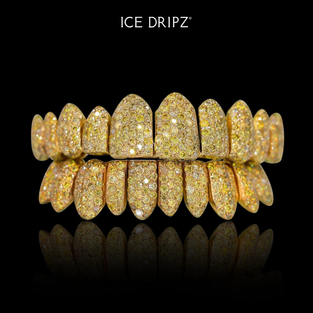 Canary Yellow VVS Moissanite Diamond Grillz, Womens Grillz, Mens Grillz
