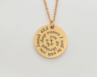 Isaiah 43:2 Bible Verse Necklace, Engraved Christian Jewelry, When You Go Through Deep Waters, Sympathy Gift