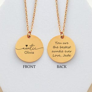 Personalized Auntie Necklace: Custom Name Engraved Jewelry, Aunt Gift From Niece or Nephew