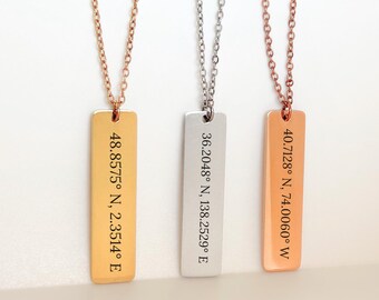 Personalized Coordinate Necklace: Custom Location Jewelry, Latitude Longitude Necklace