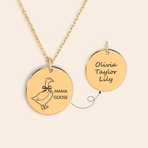 Personalized Mama Goose Necklace For Moms, Kids Name Engraved Jewelry For Mothers, Mother's Day Gift