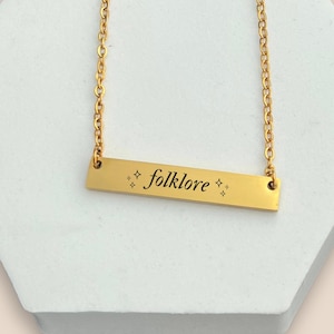 Folklore Bar Necklace, Custom Engraved Jewelry For Her, Taylor&#39;s Inspired Necklace For Friend, Christmas Gift For Daughter, Birthday Gift