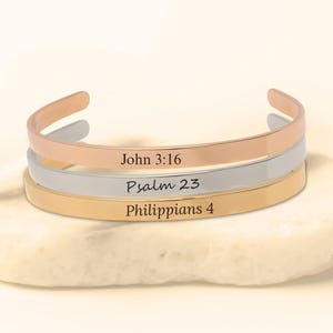 Personalized Bible Verse Bracelet, Custom Engraved Scripture Cuff Bracelet, Christian Jewelry Gift For Her, Inspirational Positive Message