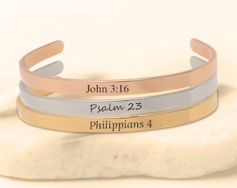 Personalized Bible Verse Cuff Bracelet: Engraved Christian Jewelry