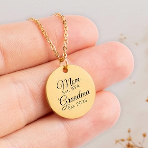 Grandma Est Necklace, Custom Year Engraved Jewelry Gift For Grandmothers, New Grandma Mother&#39;s Day Gift, Pregnancy Announcement Jewelry