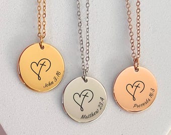 Personalized Bible Verse Necklace: Engraved Christian Jewelry, Cross Pendant