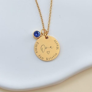 Oma Necklace with Birthstone, Engraved Grandkids Name, Grandma Jewelry