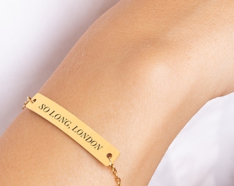 So Long London Bracelet, Poets Department Jewelry Gift For Her, Engraved Bar Bracelet Gift For Daughter, For Friend, T tpd Christmas Gift