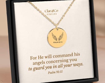 Collana con il Salmo 91:11, "Perché egli comanderà ai suoi angeli", Versetto della Bibbia, Gioiello cristiano, Regalo religioso per lei, Collana con angelo custode