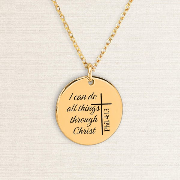 Filipperbrevet 4:13 Jag kan göra allt halsband, graverade smycken med korsskrift, present till henne, kristen gåva, födelsedagspresent, julklapp