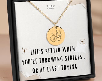 Bowling Necklace, Custom Engraved Jewelry For Bowler, Bowling Lover Pendant