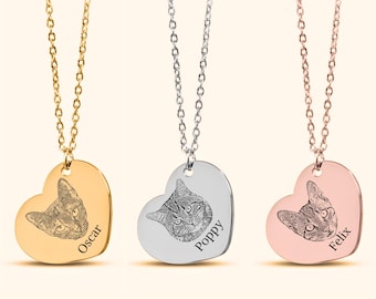 Aangepaste kattenketting, gepersonaliseerde huisdierfoto gegraveerde sieraden cadeau voor haar, kerstcadeau voor kattenmoeder, kattenherdenkingscadeau, huisdier oudercadeau