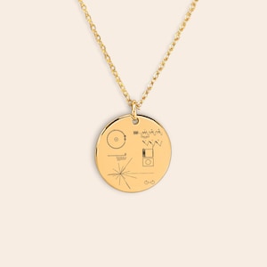 Voyager Golden Rekord Halskette mit Gravur, Astronomie Schmuck