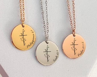Personalized Bible Verse Cross Necklace: Engraved Stainless Steel Christian Gift