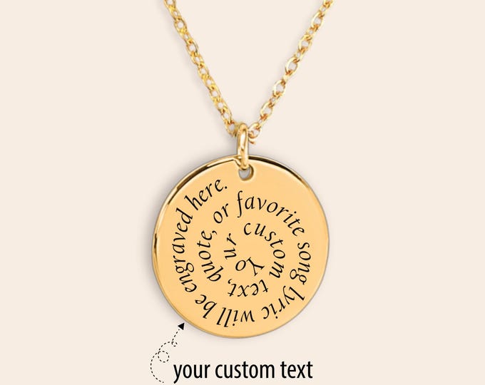 Custom Text Necklace, Personalized Message Song Lyrics Scripture Quote Jewelry Gift For Her, Inspirational Graduation Gift, Christmas Gift