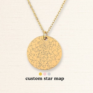 Collier carte des étoiles personnalisé, carte des étoiles personnalisée par date et lieu, cadeau d'anniversaire pour elle, cadeau de Noël, cadeau de la Saint-Valentin