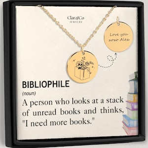 Bibliophile Necklace, Funny Bookish Jewelry Gift For Her, Custom Engraved Book Necklace, Gift For Book Lovers, Bookworm Gift, Christmas Gift