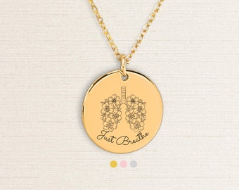Just Breathe Necklace, Inspirational Quote Jewelry Gift For Her, Floral Custom Necklace Motivational Gift, Positivity Gift, Gift For Friend