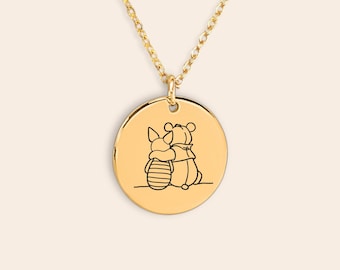 Collana Winnie the Pooh e Pimpi, regalo di gioielli personalizzati con incisione Winnie the Pooh per lei, collana dell'amicizia, regalo di Natale per un amico