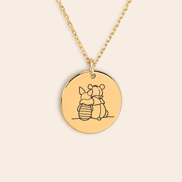 Winnie de Pooh en Knorretje ketting, Winnie de Pooh gepersonaliseerd gegraveerd sieraad, vriendschapsketting, kerstcadeau voor een vriendin