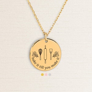 Bake It Till You Make It-ketting, gepersonaliseerd gegraveerd sieraad, cadeau voor bakkers, bakketting, grappig cadeau voor bakliefhebbers, kerstcadeau voor haar