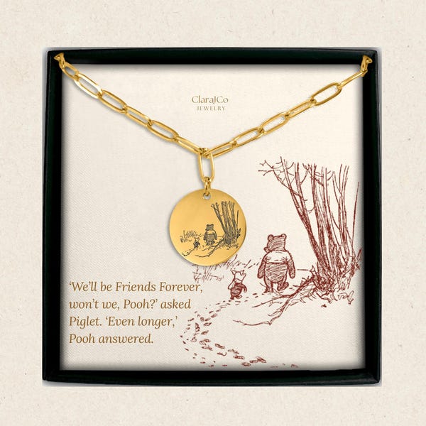 Winnie de Pooh-ketting, vriendschapssieraad voor haar, gepersonaliseerde ketting met Pooh en Knorretje-gravure voor je beste vriendin, leuk kerstcadeau