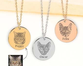 Cat Necklace, Custom Pet Portrait Engraved Jewelry For Her, Personalized Cat Photo, Cat Mom Christmas Gift, Pet Memorial Gift, Pet Loss Gift