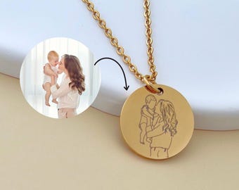 Collar con arte lineal personalizado, regalo de joyería con retrato personalizado para ella, collar con foto para el Día de la Madre, regalo de aniversario, regalo para novia
