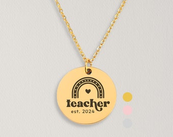 Teacher Est.2024 Necklace, New Teacher Gift, Personalized Engraved Jewelry Gift For Her, Graduation Gift, Gift For Friend, Congratulations