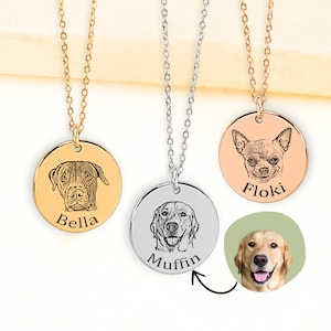Custom Dog Necklace, Dog Portrait Jewelry, Personalized Pet Photo Engraved Necklace Gift For Her, Dog Mom Christmas Gift, Pet Memorial Gift