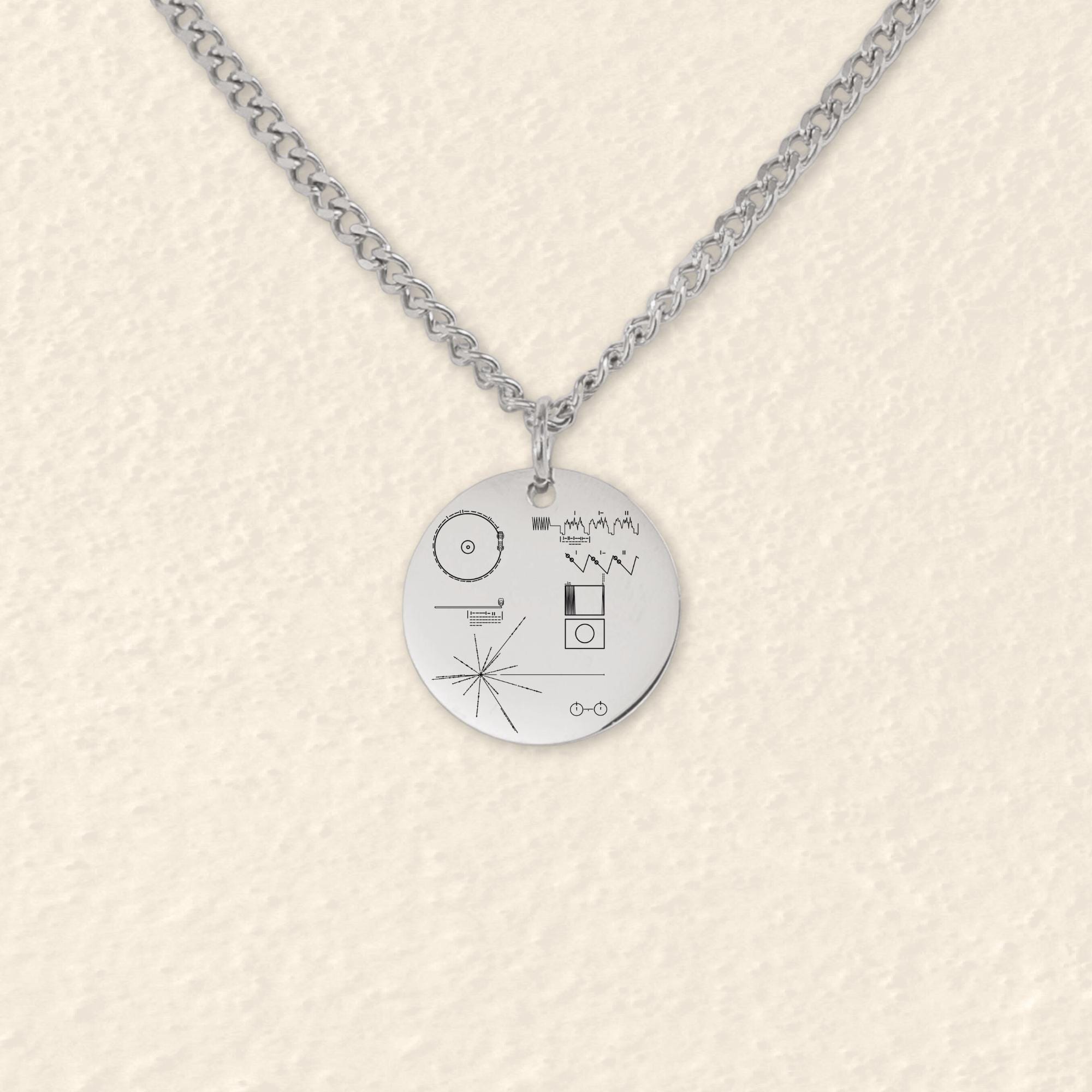 Voyager Golden Record Cover Necklace: Engraved Geeky Space Jewelry