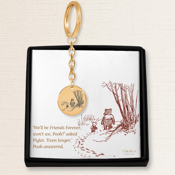 Winnie the Pooh Keychain, Pooh and Piglet  Bag Charm, Friendship Key Ring, Custom Engraved Jewelry, Christmas Gift For Her, Birthday Gift