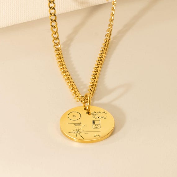 Voyager Golden Record Cover Necklace: Engraved Geeky Space Jewelry