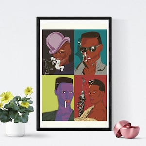 Grace Jones Pop Art Collage Patrick Nagel Inspired, Retro 80s Icon Wall Decor, Colourful Poster, Music Art Print, Gift for Grace Jones Fans