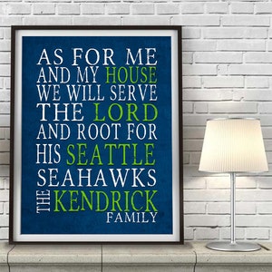 Lámina artística personalizada de fútbol americano de los Seattle Seahawks: decoración familiar para el hogar