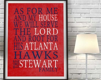 Personalized Atlanta Hawks Basketball Art Print: Sports Home Decor