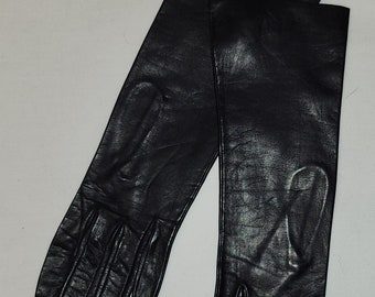 Vintage Leather Gloves 1960s 70s Thin Black Midlength Kid Leather Gloves Di Cori Rome Mid Century Fetish 6.5