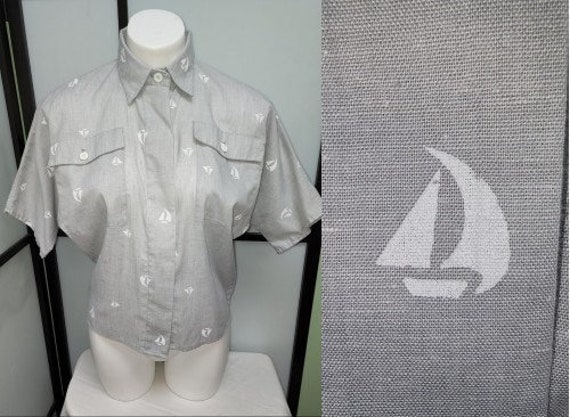 Vintage jantzen blouse 1950s 60s light gray cotto… - image 1