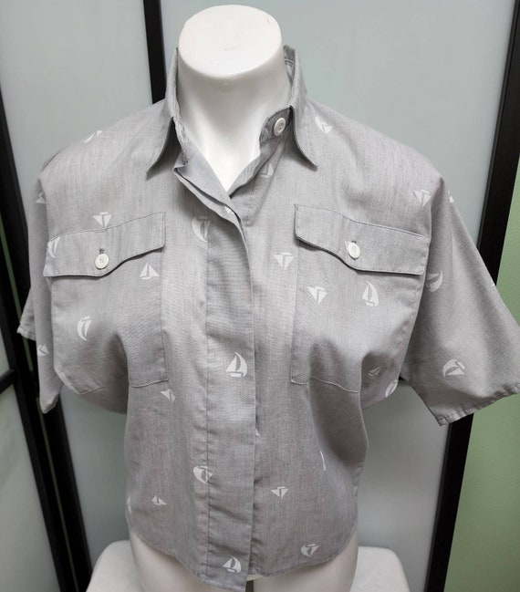 Vintage jantzen blouse 1950s 60s light gray cotto… - image 5