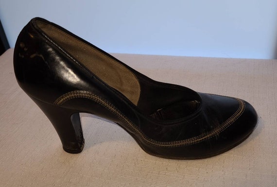 Vintage 1930s 40s shoes black leather round toe p… - image 8