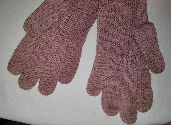 Vintage knit gloves 1930s 40s mauve pink patterne… - image 8